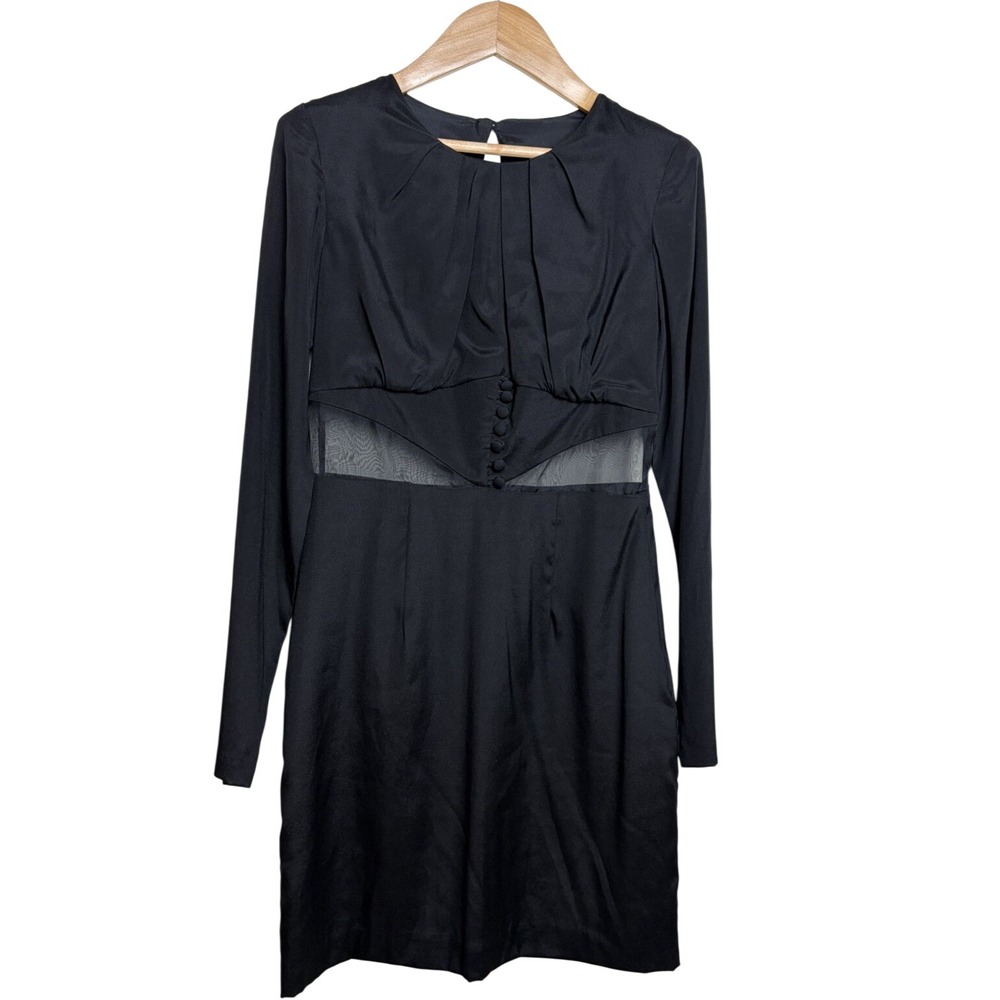Ani Lee Black 100%‎ Silk Mesh Cutout Long Sleeve Mini Dress Size 2
